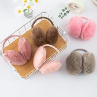 2023 Women Girl Winter Warm Earmuffs Fluffy Fold Burger Shape Plush Fur Headphones Solid Color Outdoor Cold Protection Ear Cover