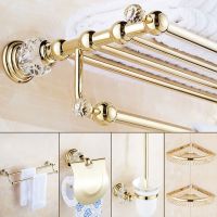 【jw】◇☄  Wall-montado Banheiro Acessórios Set Luxo Prata De Cristal Ouro Polido Latão Banho Hardware Produtos Basket Rack3