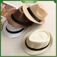 CHUAN Unisex หมวกนักเลง ปีกกว้าง หมวกฟางปานามา หมวกกันแดด หมวกแจ๊สเดรส หมวกคาวบอย Fedora