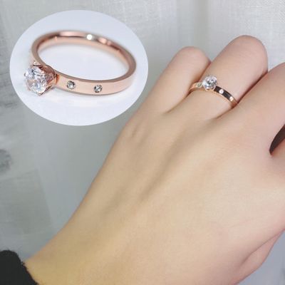 Love Jewelry Titanuim Steel Rose Gold Color Ring Crystal Ring For Women Couple Finger Rings Wedding Size5-9 R008