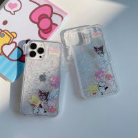 เคสโทรศัพท์สำหรับ iPhone 11 12 Pro Max 13 14 Pro Max Plus Noctilucent เคสทรายเหลวรูปการ์ตูนน่ารัก Kuromi Cinnamoroll โทรศัพท์เคสโทรศัพท์แบบซิลิโคนนิ่ม