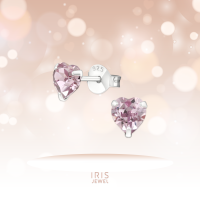 IRIS JEWEL ต่างหูหัวใจ Silver925  Light Amethyst Genuine European Crystals ( Silver Heart Ear Studs with Crystal )