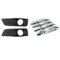 1 Set Chrome Door Handle Cover Trim &amp; 1 Set Car Right &amp; Left Bumper Fog Light Ventilation Grille Lampshade