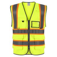 High Visibility Safety Vest with Pockets Mic Tab Reflective Strips and Zipper ANSI/ISEA Standards