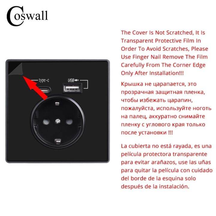 coswall-เต้ารับติดผนังด้านในแบบ-c-เต้ารับขนาดมาตรฐานยุโรปพร้อมแผงอะคริลิกกระจกแบบเต็มพอร์ตชาร์จ-usb-สีดำสีขาว