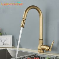 Antique Kitchen Faucet Pull Out Spray Kitchen Sink Single Handle Deck Mount Water Crane 360° Rotation Hot Cold Water Mixer Tap