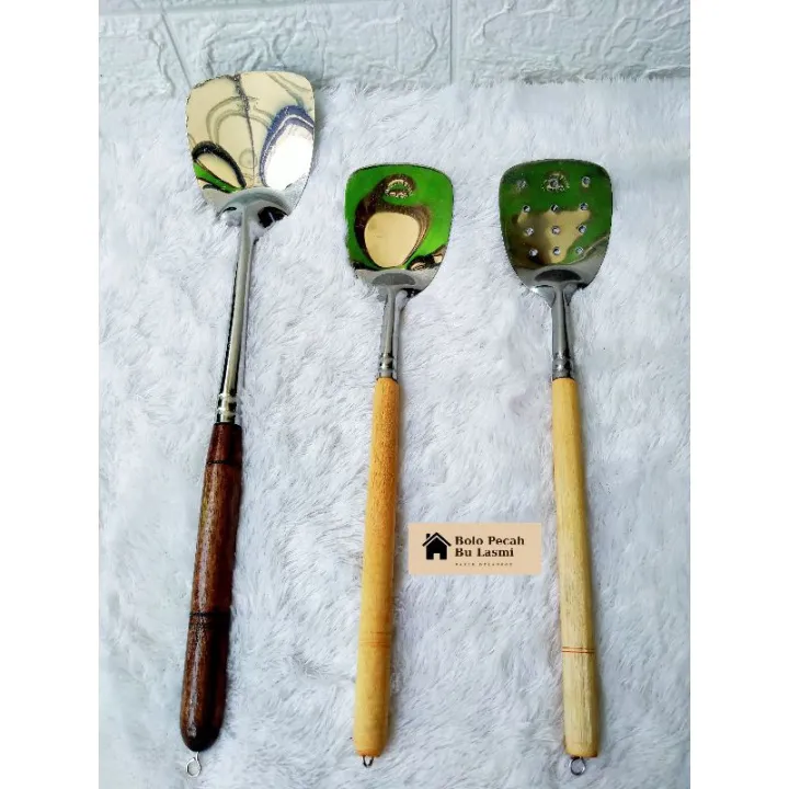 Sotil stainless gagang kayu / spatula gagang kayu anti panas / spatula