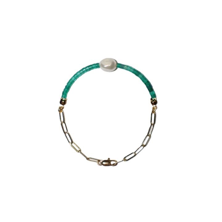 กำไลหิน-solitarius-คาลซิโดนีเขียว-green-chalcedony-และไข่มุก-pearl-bracelet