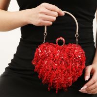 Heart Shaped Women Evening Bags Tassel Diamonds Beaded Finger Ring Rhinestones Handle Day Clutch Handbags