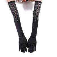 Extra Long Gloves Satin Mittens Rhinestone Gloves Opera Party Accessories 101A