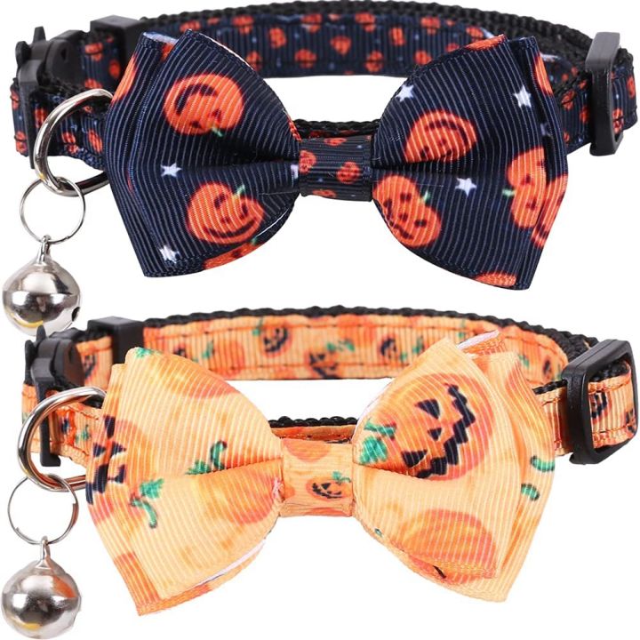 hot-halloween-cat-collar-breakaway-with-bell-and-bow-tie-ghost-pumpkin-patterns-new-adjustable-nylon-safety-kitten-collar-for-party