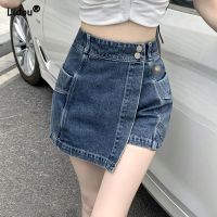 Button Pockets Patchwork Asymmetrical Zipper Solid Color Shorts Womens Clothing Fashion Loose Streetwear Summer Thin High Waist