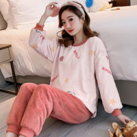 Ladies Pyjama Women Winter Flannel Pajama Set Fleece Pajamas Sleepwear Thick Warm Velvet Female Homewear Suit Cute Sweet Pijama