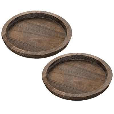 2Pcs Rustic Wooden Tray Candle Holder - Small Decorative Plate Pillar Candle Tray Wood for Farmhouse Dining Table