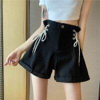 Rope Tight Waist Design Denim Shorts Womens Large Size Fat Sister Slimming High Waist Loose Summer Thin Wide-Leg Pants krHq