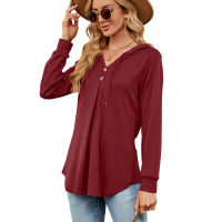 Women Long Sleeve Loose Hooded Thin Sweater Shirt for Autumn Solid Lace Up