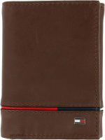 Tommy Hilfiger Mens Leather Leif RFID Trifold Wallet with Double ID, Brown