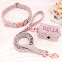 Personalized Dog Collar With Leash Custom Dog Waste Bag Dispenser Engraved Pet Collar Walk Lead Outdoor Pet Poop Bag Portable