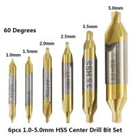 GJPJ-Cmcp 6pcs Hss Center Drill Bits Set Tin Coated Combined Countersinks Drill 1.0-5.0mm 60 Degree Hole Cutter For Metalworking Tool