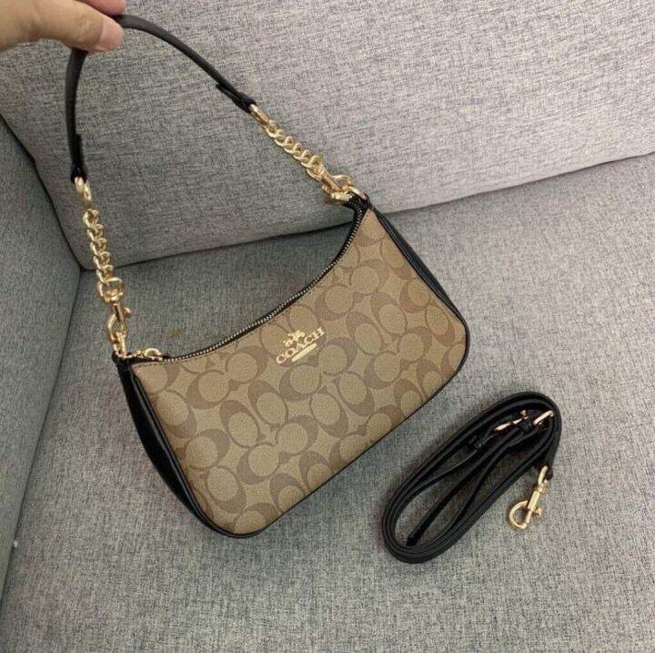 Coach Teri Shoulder BagIn Signature Canvas CA548 - Khaki/Black | Lazada PH