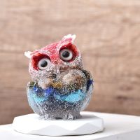 Colourful 1 piece Natural Crystal Gravel Owl Animal Crafts With Orgonite Silicone Mold DIY Resin Decorative Hand Made Figurines Home Decorationgif