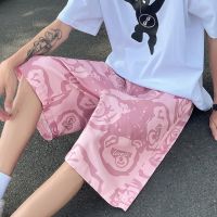 ☎❁ Summer pink pig head beach shorts men fat big size loose sports casual pants ins trend 5 five-point pants