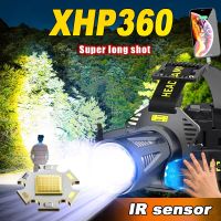 ไฟฉายหัวไฟหน้าแบบชาร์จด้วยยูเอสบีแบบซูมได้สำหรับ XHP360หรือไฟฉายคาดศีรษะ LED กันน้ำเพาเวอร์แบงค์ฉุกเฉินตกปลากลางแจ้ง