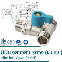 Sanwa มินิบอลวาล์ว 3 ทาง (ผผผ.) 1/2" 4หุน ก้านบิด BV15MMM