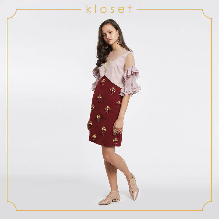 kloset-embellished-mini-dress-aw18-d002-เสื้อผ้าแฟชั่น-เสื้อผ้าผู้หญิง-เดรสแฟชั่น-เดรสสั้น