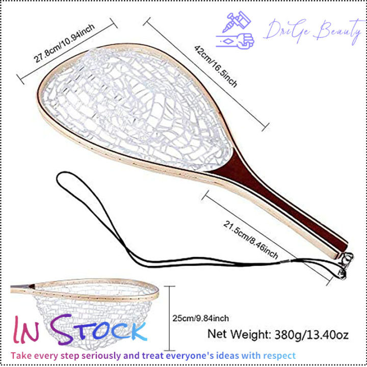 jaring-karet-ตาข่ายที่ตักปลาบินน้ำหนักเบา-อุปกรณ์เสริม-peralatan-pancing-บินมีด้ามจับไม้