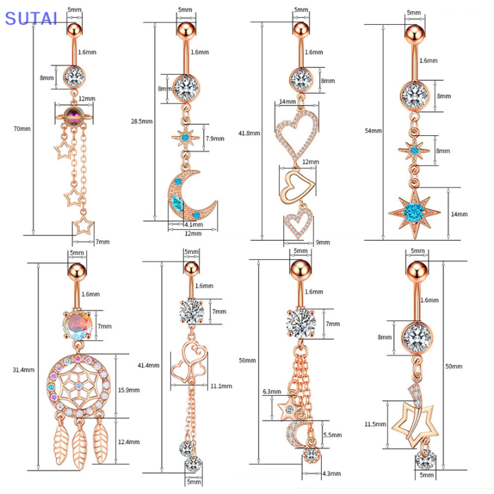 lowest-price-sutai-เซอร์คอนดาวพระจันทร์สีทองโรสโกลด์เหล็กสำหรับผ่าตัดห่วงเจาะสะดือกระดุมเจาะสะดือเครื่องประดับร่างกาย