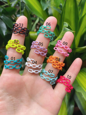 10PCS, New Fashion Colorful Geometric Chain Open Chain Rings Set for Women Girls Candy Color Knuckle Rings Jewelry