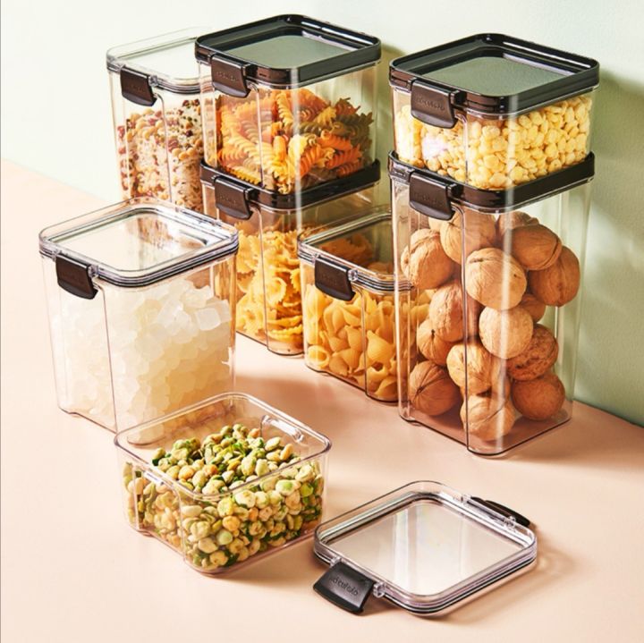 Airtight Food Storage Container,Food Storage Box Multigrain Storage  Tank,Plastic Transparent Stackable Kitchen Sealed Jar