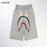 new Mens gray and black Shark print sweat shorts casual running pants sports basketball apparel