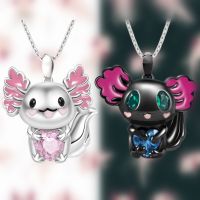 Pretty Cartoon Axolotl Heart Rhinestone Pendant Necklace Exquisite Women 39;s Necklace Fashion Animal Pendant Jewelry Birthday Gift