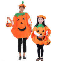 Pickmine Unisex Halloween Clothes Set  Pumpkin Shaped Stage Performance Romper+Leaf Shaped Hat or Candy Bag