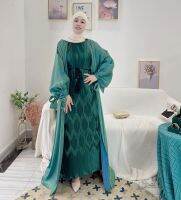 2023 New Arrivals Muslim Robe Life Crew Neck Women Dresses Elegant Cardigan Puff Sleeve Colorful Dresses.