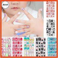 DANCH 24Pcs/Set สไตล์การ์ตูน ของขวัญสำหรับเด็กผู้หญิง แต่งเล็บด้วยนิ้วมือ เจลปลอม สี่เหลี่ยมสั้น กดบน เล็บปลอม เล็บปลอม เคล็ดลับเล็บ เพ้นท์เล็บ