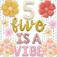 JOYMEMO Five คือ Vibe 5ของตกแต่งปาร์ตี้วันเกิด5เป็นแบนเนอร์ Vibe กับเดซี่ผ้าม่านลายบอลลูน Groovy ลูกโป่งฮิปปี้ย้อนยุคของตกแต่งปาร์ตี้วันเกิด Groovy สำหรับ60S 70S ห้าปีโบฮีเมียนฮิปปี้ปาร์ตี้