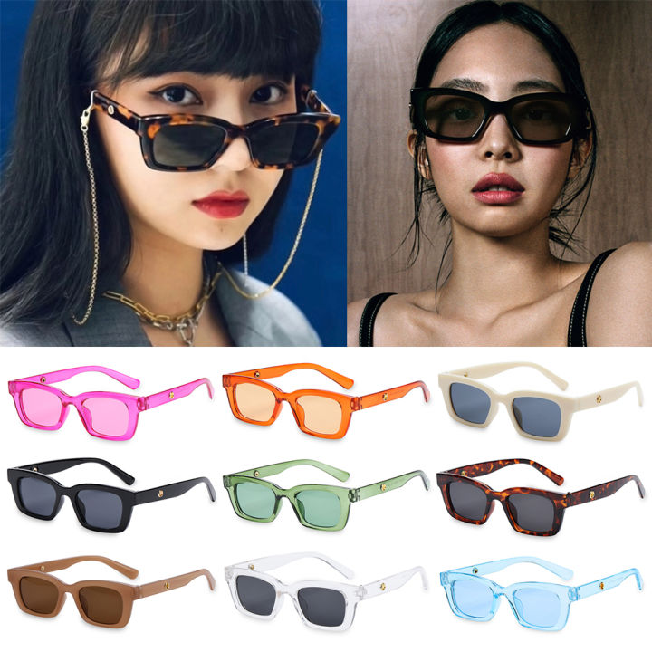 【codandready Stock】 Rectangle Sunglasses For Women Retro Driving Glasses 90s Vintage Fashion 