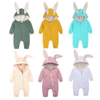 0-18M Newborn Baby Boys Girls Rompers Cotton Cartoon Bunny 3D Rabbit Ear Hoodie Overall Toddler Jumpsuit Infant Carnival Costume