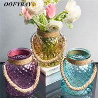 Portable Transparent Glass Simple Hemp Rope Hydroponic Vase Living Room Dining Table Flower Arrangement Home Decoration Ornament