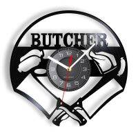 Hot sell Chef Butcher Crossed Knives Vinyl Record Wall Clock Kitchen Dinning Room Decor Butcher Shop Grilling BBQ Party Decorative Watch