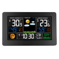 3-In-1 Weather Station Clock Wall-Mounted Digital Clock Thermometer Hygrometer Barometer Indoor Outdoor Color Screen Clock with RF Transmitter Electronic Table Clock with Weather Forecast Calendar Moon Phase Dual Alarm Clock Snooze