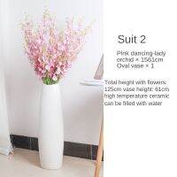 Floor-standing tall vase ornaments large living room dried flower arrangement white ceramic simple modern creative hydroponic arrangementHiasan pasu tinggi yang berdiri di lantai dan ruang tamu besar bunga kering karangan putih seramik sede