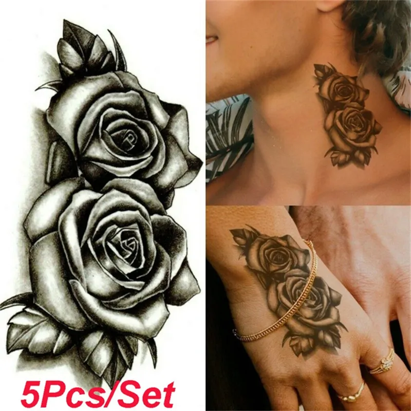 Waterproof Long Lasting Double Rose Temporary Tattoo Sticker Flower Rose  Flash Sexy Fake Black Rose Tattoos Body Art Arm Fake Sleeve Tattoo | Lazada  Ph