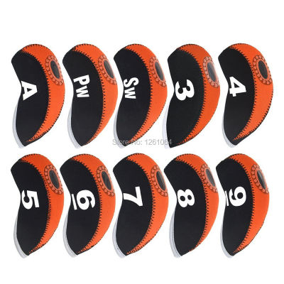GOG 10PCS Golf Iron Headcover With Number Tags Club Head Cover 1 Set Blue orang black Protector Case free shipping