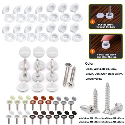 50pcs Screw Cap For Wall Furniture Plastic Decorative Nuts Cover Bolts  Fold Snap Protective Cap Button with flat head screw Nails  Screws Fasteners