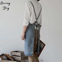 Gerring Denim Canvas Apron Thick Authentic Washed Household Kitchen Work Uniform Japanese Apron For Sellers Coffee Shop Aprons