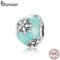 bamoer Shiny Snowflakes Charm fit Bracelets &amp; Bangle 925 Sterling Silver Fine DIY Beads bracelet Jewelry SCC1650